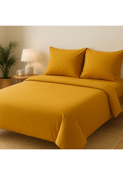 Çift Kişilik Pamuk Nevresim Takımı 200 x 220 cm , Lastikli Çarşaflı Set, Hardal Sarısı fiyatları