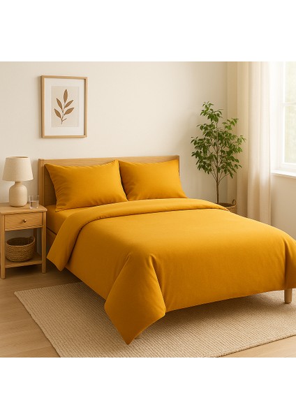 Çift Kişilik Pamuk Nevresim Takımı 200 x 220 cm , Lastikli Çarşaflı Set, Hardal Sarısı modelleri