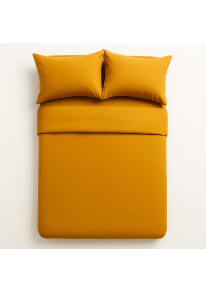 Çift Kişilik Pamuk Nevresim Takımı 200 x 220 cm , Lastikli Çarşaflı Set, Hardal Sarısı fırsatları