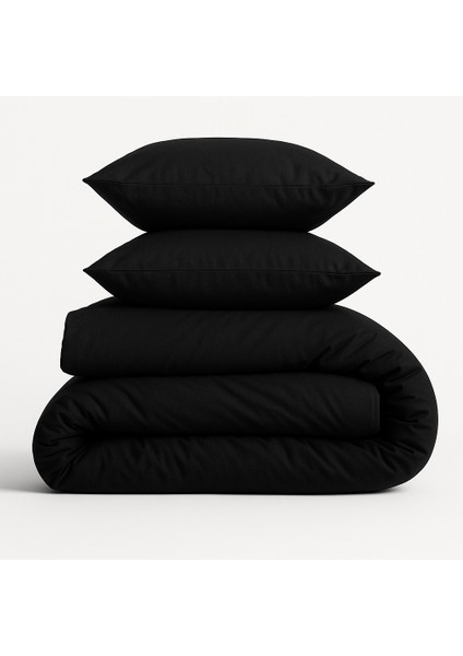 Çift Kişilik Pamuk Nevresim Takımı 200 x 220 cm , Lastikli Çarşaflı Set, Siyah indirimleri
