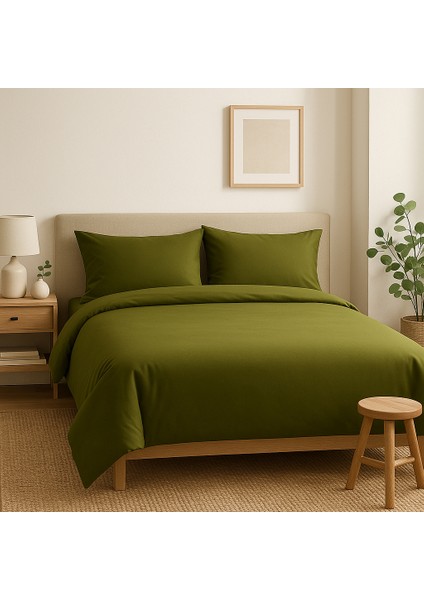 Çift Kişilik Pamuk Nevresim Takımı 200 x 220 cm , Lastikli Çarşaflı Set, Zeytin Yeşili fiyatları