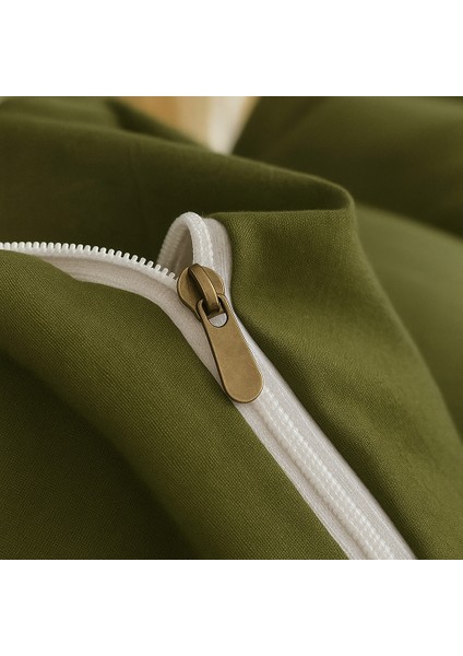 Çift Kişilik Pamuk Nevresim Takımı 200 x 220 cm , Lastikli Çarşaflı Set, Zeytin Yeşili fırsatları