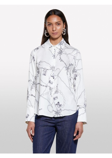 %100 Viskoz Desenli Regular Fit Gömlek Kadın Krem Mix Gömlek - 325P5PHVLQFF7
