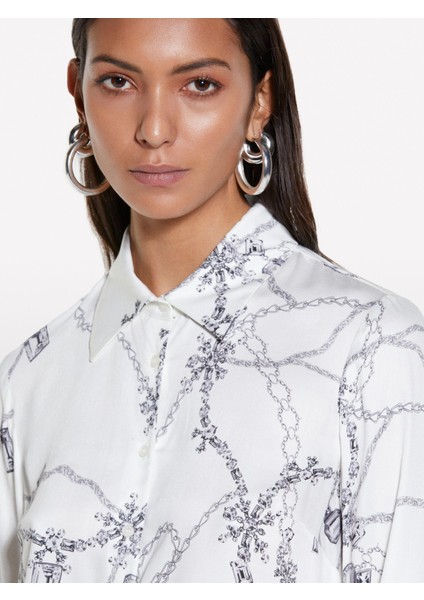 %100 Viskoz Desenli Regular Fit Gömlek Kadın Krem Mix Gömlek - 325P5PHVLQFF7