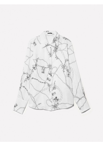 %100 Viskoz Desenli Regular Fit Gömlek Kadın Krem Mix Gömlek - 325P5PHVLQFF7