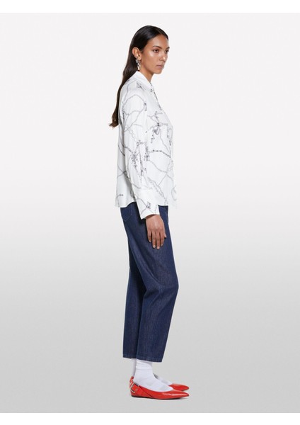 %100 Viskoz Desenli Regular Fit Gömlek Kadın Krem Mix Gömlek - 325P5PHVLQFF7