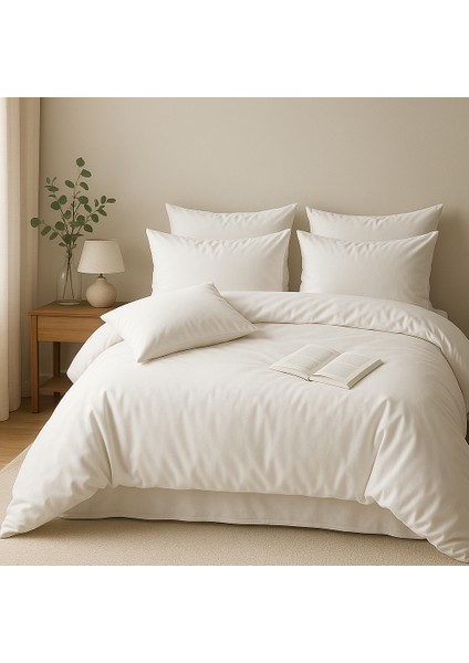 Çift Kişilik Pamuk Nevresim Takımı 200 x 220 cm , Lastikli Çarşaflı Set, Beyaz