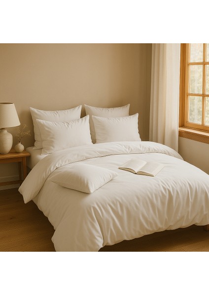 Çift Kişilik Pamuk Nevresim Takımı 200 x 220 cm , Lastikli Çarşaflı Set, Beyaz