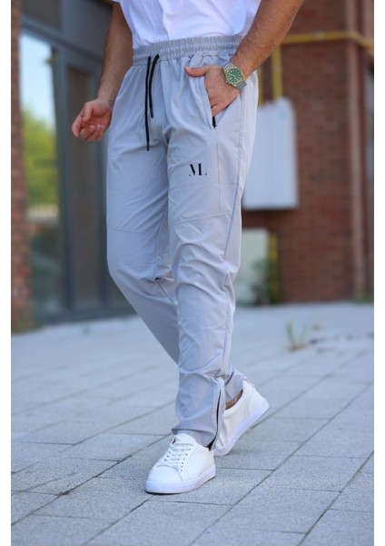 Erkek Açık Gri Eşofman Altı Fermuarlı Paça Kaliteli Paraşüt Kumaş