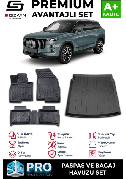 Jaecoo J7 4x2 3D Pro Havuzlu Paspas ve Bagaj Havuzu Seti (2'li Set) 2024 Üzeri A+ Kalite