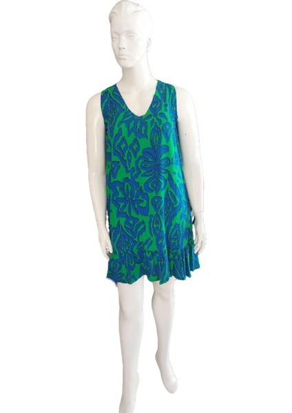 Kadın Desenli Kolsuz Askılı Volanlı Yazlık Viskon Elbise Eteği Fırfırlı fırsatları