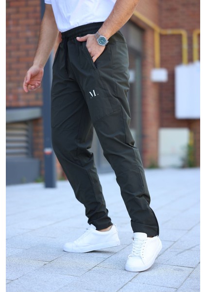 Erkek Haki Baggy Eşofman Altı Fermuarlı Paça Kaliteli Paraşüt Kumaş