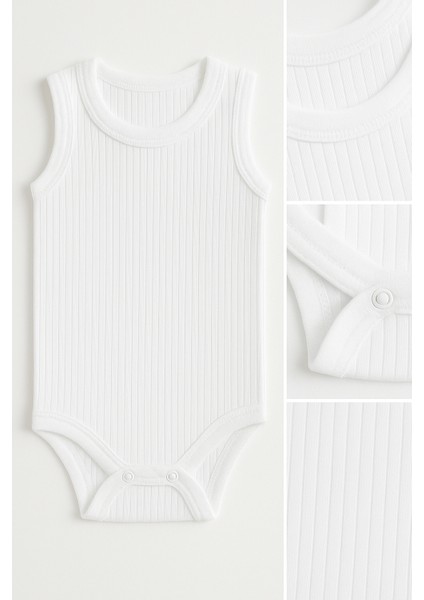 3’lü Fitilli Ribana Çıtçıtlı Bebek Zıbın | Kolsuz Yazlık Pamuklu Body Seti | Unisex Bebek Badi Tulum