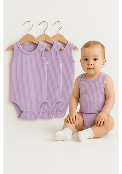3’lü Fitilli Ribana Çıtçıtlı Bebek Zıbın | Kolsuz Yazlık Pamuklu Body Seti | Unisex Bebek Badi Tulum