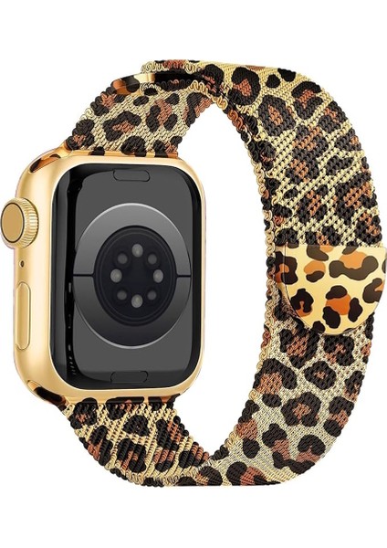 Apple Watch 3 4 5 6 7 8 9 Se 38 40 41MM Paslanmaz Hasır Örgü Metal Milano Kordon Leopar Desenli fiyatları