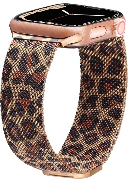 Apple Watch 3 4 5 6 7 8 9 Se 38 40 41MM Paslanmaz Hasır Örgü Metal Milano Kordon Leopar Desenli fırsatları