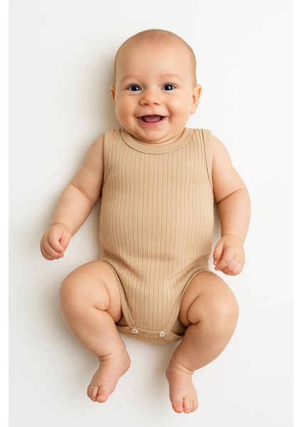 3’lü Fitilli Ribana Çıtçıtlı Bebek Zıbın | Kolsuz Yazlık Pamuklu Body Seti | Unisex Bebek Badi Tulum