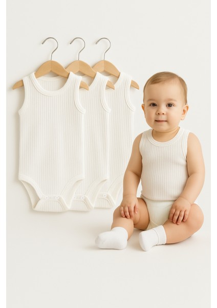 3’lü Fitilli Ribana Çıtçıtlı Bebek Zıbın | Kolsuz Yazlık Pamuklu Body Seti | Unisex Bebek Badi Tulum