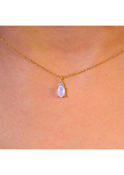 0,60CT Pembe Quarz 0,10CT Pırlanta(Signity) Taşlı Modern Gümüş Kolye-925 Ayar Hediye Gümüş Kolye