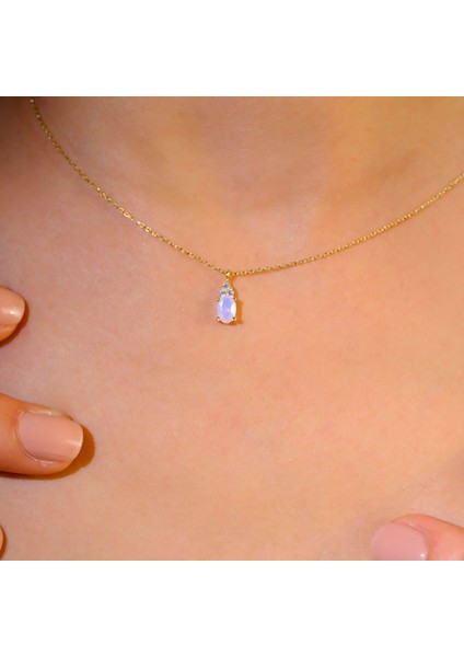 0,60CT Pembe Quarz 0,10CT Pırlanta(Signity) Taşlı Modern Gümüş Kolye-925 Ayar Hediye Gümüş Kolye