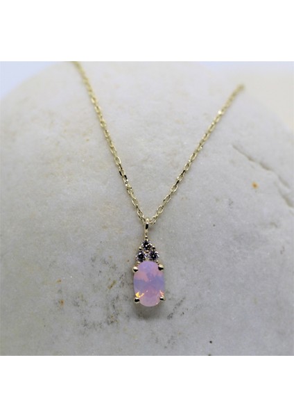 0,60CT Pembe Quarz 0,10CT Pırlanta(Signity) Taşlı Modern Gümüş Kolye-925 Ayar Hediye Gümüş Kolye