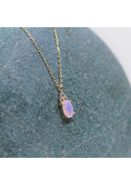 0,60CT Pembe Quarz 0,10CT Pırlanta(Signity) Taşlı Modern Gümüş Kolye-925 Ayar Hediye Gümüş Kolye