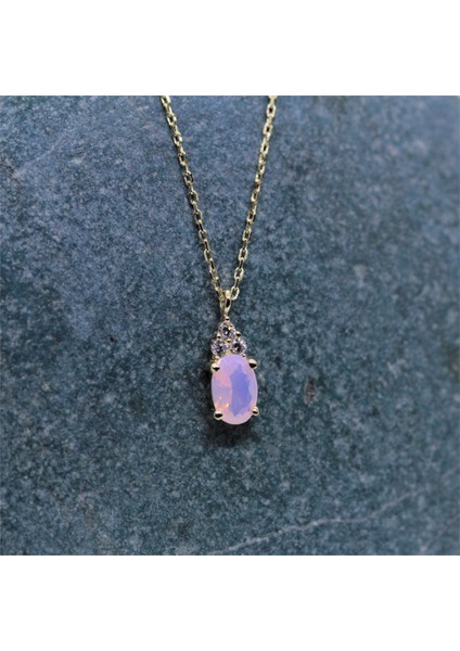 0,60CT Pembe Quarz 0,10CT Pırlanta(Signity) Taşlı Modern Gümüş Kolye-925 Ayar Hediye Gümüş Kolye