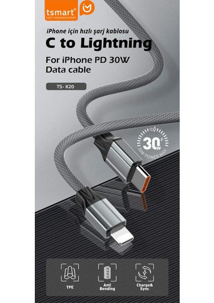 Iphone 8 X Xs Xr 11 12 13 14 Pro Max Plus Uyumlu 30w Hızlı Şarj Kablosu Type C To Lightning