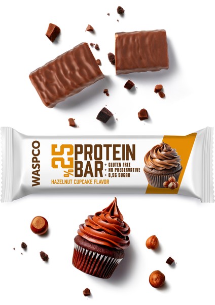 Bitter Çikolata Kaplı Fındıklı Cupcake Aromalı Protein Bar 36gr x 12 Adet