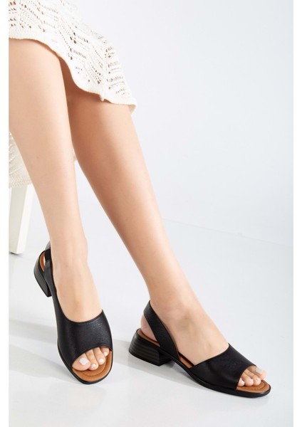 Kadın Deri Günlük Alçak Topuklu Sandalet - Beyaz