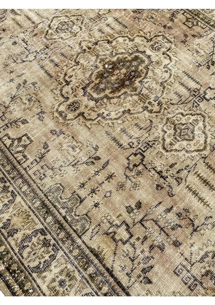 El Dokuma Vintage Eskitme Halı 200 x 285 Krem Yeşil Yün Halı fiyatları