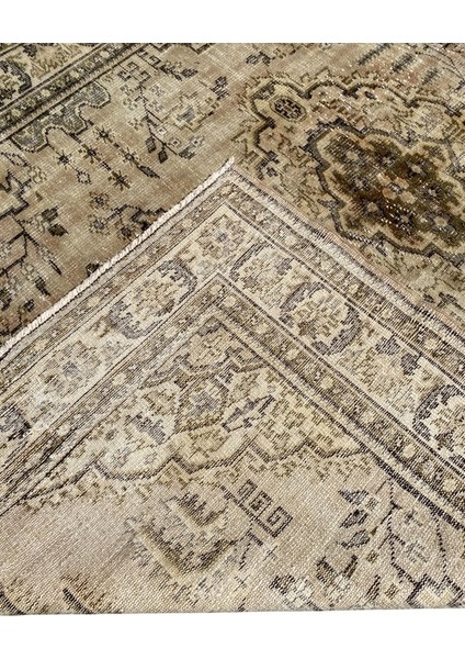 El Dokuma Vintage Eskitme Halı 200 x 285 Krem Yeşil Yün Halı modelleri