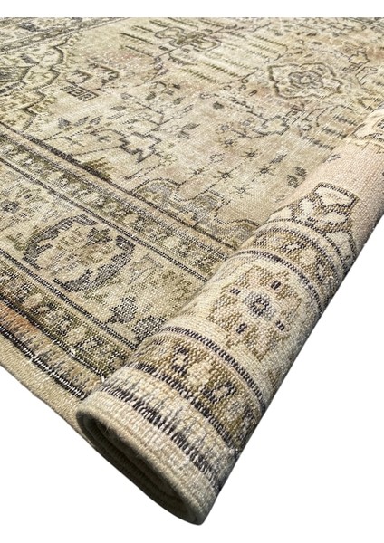 El Dokuma Vintage Eskitme Halı 200 x 285 Krem Yeşil Yün Halı indirimleri