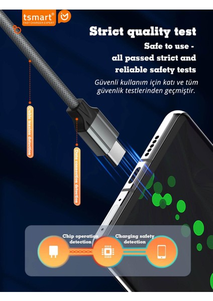 Samsung Xiaomi Oppo Reeder Huawei Için Örgülü 65W Type C To Type C Hızlı Şarj Kablosu