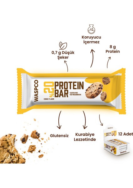 Kurabiye Aromalı Protein Bar 40g x 12 Adet