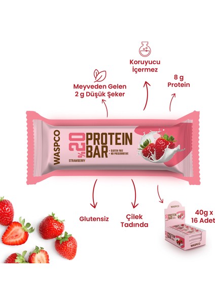 Çilekli Protein Bar 40g x 16 Adet