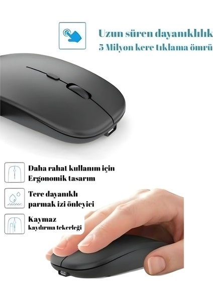 Sessiz Bluetooth Kablosuz Mouse Çift Modlu – Şarjlı – Ofis & Laptop Uyumlu