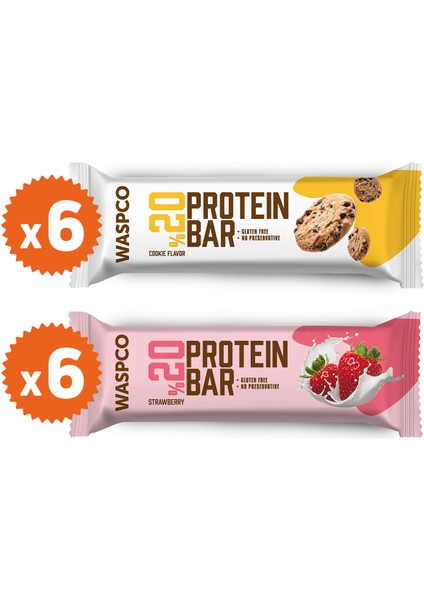 Protein Bar Karma Kutu 40g Çilekli ve Kurabiye Aromalı 12 Adet (2 Çeşit)