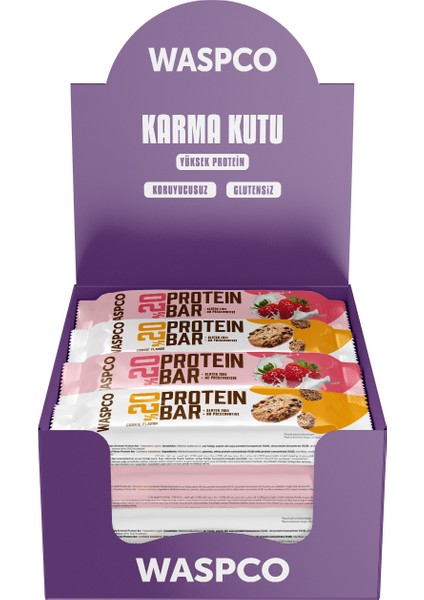Protein Bar Karma Kutu 40g Çilekli ve Kurabiye Aromalı 12 Adet (2 Çeşit)