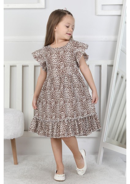 Leopar Desenli Kız Çocuk Elbise
