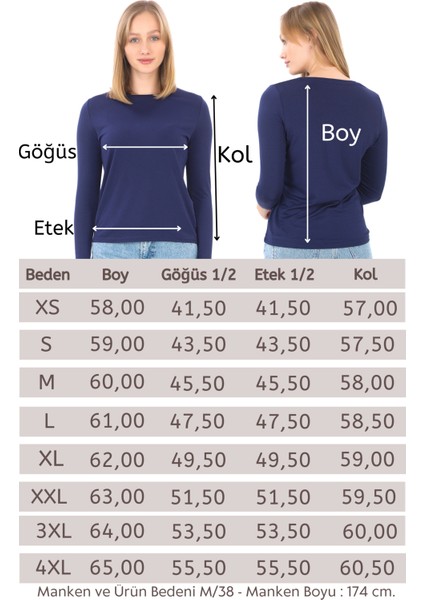 Kadın Bisiklet Yaka Viskon Likra Uzun Kollu Tişört-Lacivert indirimleri