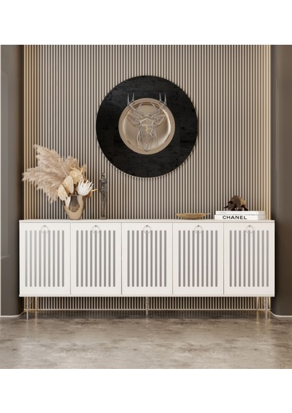Andromeda Silver Serisi 200 cm 5 Kapaklı Mdf Konsol 200 x 80 x 40 cm