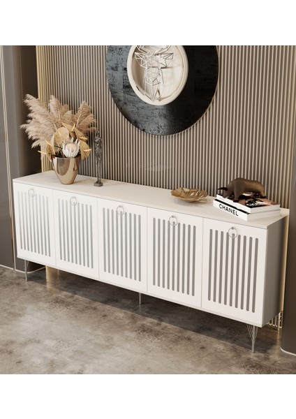 Andromeda Silver Serisi 200 cm 5 Kapaklı Mdf Konsol 200 x 80 x 40 cm