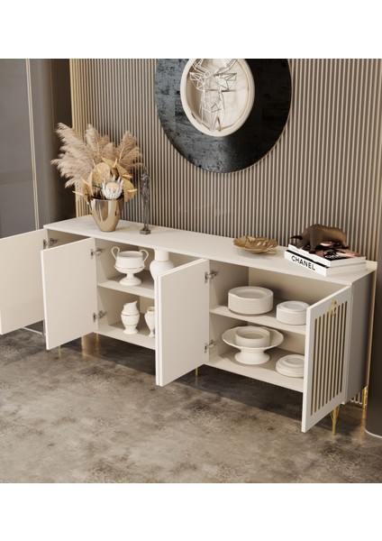 Andromeda Silver Serisi 200 cm 5 Kapaklı Mdf Konsol 200 x 80 x 40 cm