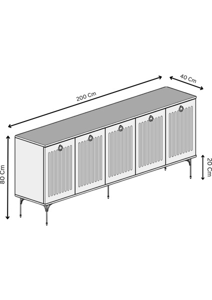 Andromeda Silver Serisi 200 cm 5 Kapaklı Mdf Konsol 200 x 80 x 40 cm