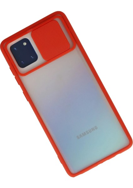 Samsung Galaxy A81 / Note 10 Lite Kılıf Palm Buzlu Kamera Sürgülü Silikon - Kırmızı Zrnet