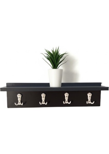 Modern Antrasit Duvara Monte Duvar Rafı Askılığı 4 Kancalı (80CMX15CM)
