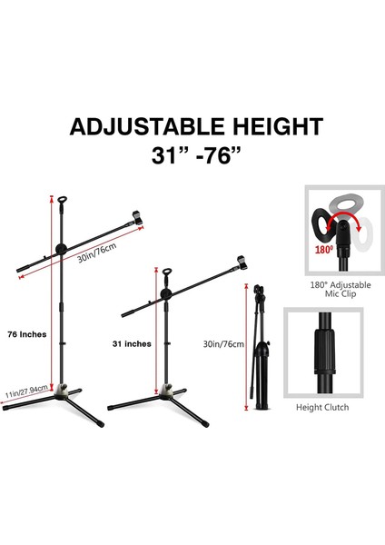 180CM Maksimum Uzunluk Mikrofon Standı Multi Fonksiyonel 2in1 Microphone ve Telefon Stant Katlanabilir Açısı Ayarlanabilir Zemin Üstü - Model 103