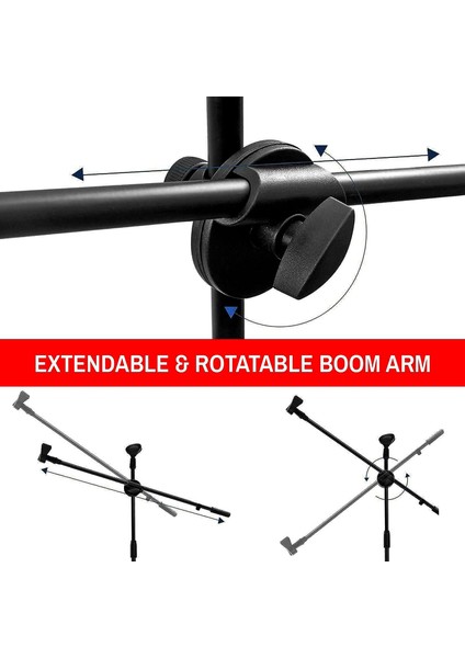 180CM Maksimum Uzunluk Mikrofon Standı Multi Fonksiyonel 2in1 Microphone ve Telefon Stant Katlanabilir Açısı Ayarlanabilir Zemin Üstü - Model 103