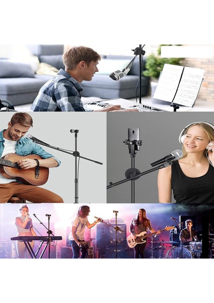 180CM Maksimum Uzunluk Mikrofon Standı Multi Fonksiyonel 2in1 Microphone ve Telefon Stant Katlanabilir Açısı Ayarlanabilir Zemin Üstü - Model 103
